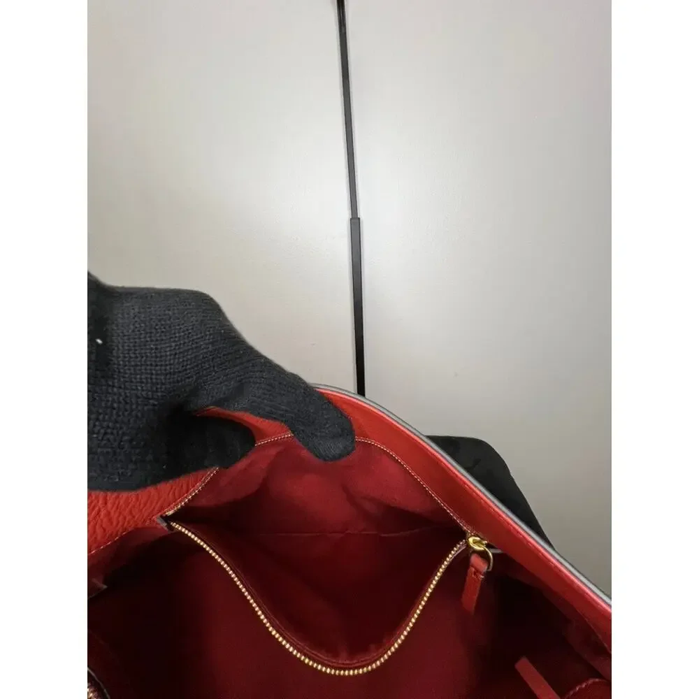 Tory Burch Gemini Link Belted Hobo Red Pebbled Leather Shoulder Bag